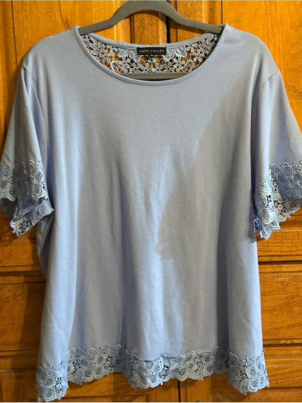 Napa Valley Women's Light Blue Lace Trim Tee 2X